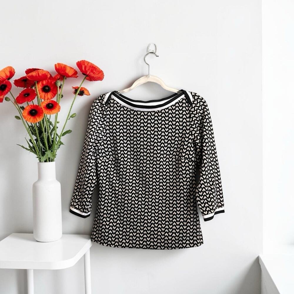 Boden Boat Neck Knit Sweater Top Womens Sz 4 Black White Career Office Classic